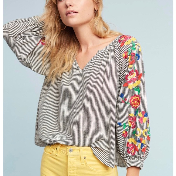 Anthropologie Tops - Anthropologie striped blouse with embroidery